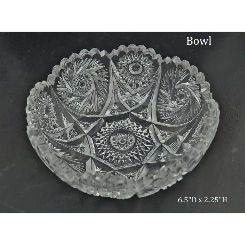 6 Imperial Glass Co No 555 WHIRLING STAR NUcut Collector's Crystal Bowls 4" VTG